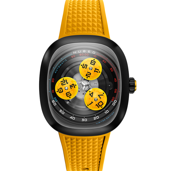 Nubeo Tri-star Orbit Automatic Limited Edition Supernova Yellow angled shot picture
