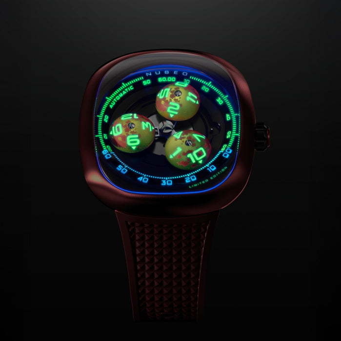 Nubeo Tri-star Orbit Automatic Limited Edition Flame Red angled shot picture