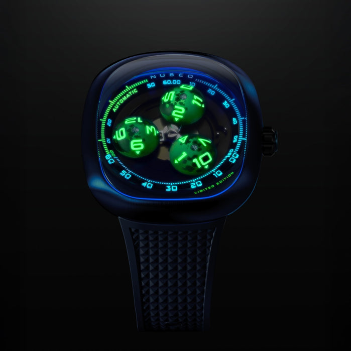 Nubeo Tri-star Orbit Automatic Limited Edition Cosmos Blue angled shot picture
