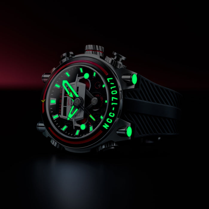 Nubeo Deimos Chronograph Star Trek Galileo Starship Black Limited Edition angled shot picture