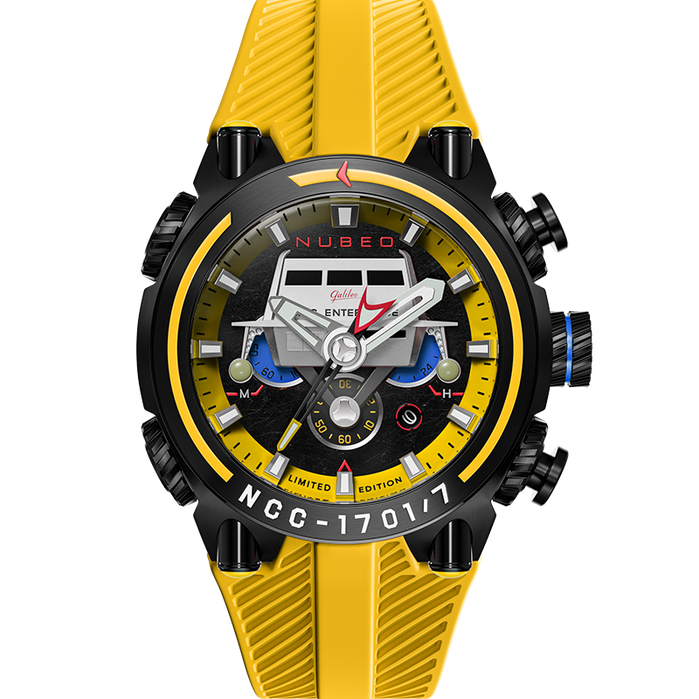 Nubeo Deimos Chronograph Star Trek Galileo Starship Yellow Limited Edition angled shot picture