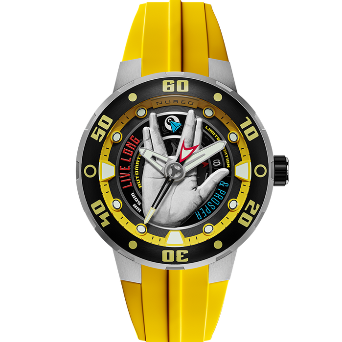 Nubeo Mariner Automatic Star Trek Live Long & Prosper Vulcan Yellow Limited Edition angled shot picture