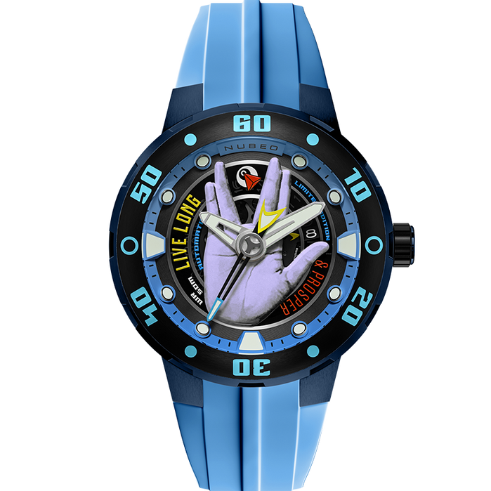 Nubeo Mariner Automatic Star Trek Live Long & Prosper Vulcan Blue Limited Edition angled shot picture