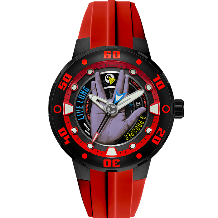 Nubeo Mariner Automatic Star Trek Live Long & Prosper Vulcan Red Limited Edition angled shot picture