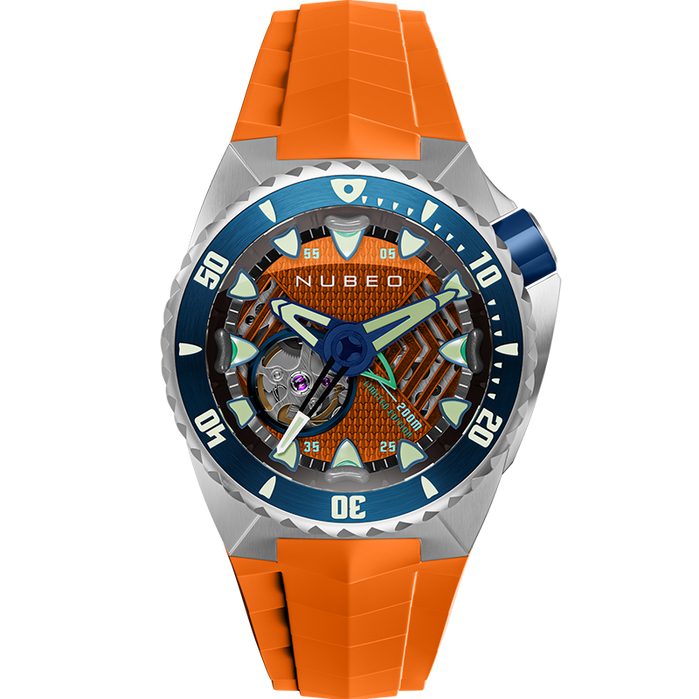 Nubeo Megalodon Automatic Tangerine Depth Limited Edition angled shot picture
