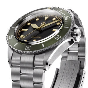 NTH Barracuda Automatic Date Vintage Green SS angled shot picture
