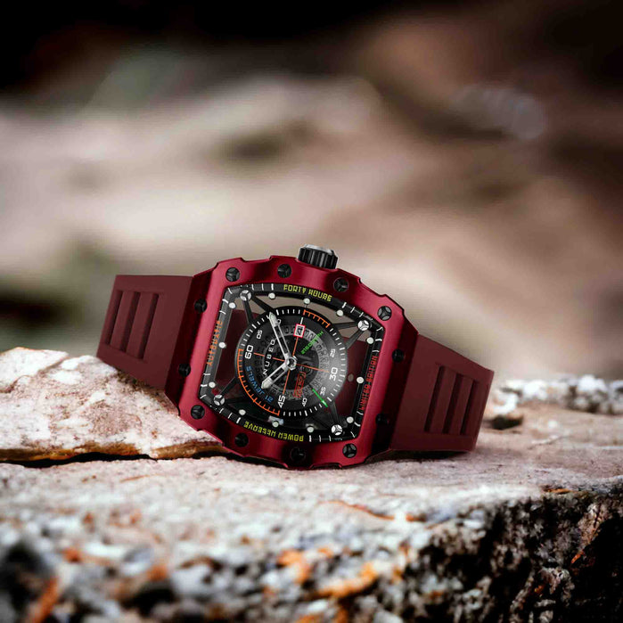 Nubeo Huygens Automatic Rufous Red Limited Edition angled shot picture