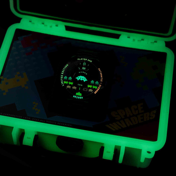 Nubeo Quasar Automatic Space Invaders Dark Matter Limited Edition angled shot picture