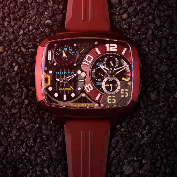 Nubeo Odyssey Triple Time Zone Chrono Metallic Red Limited Edition