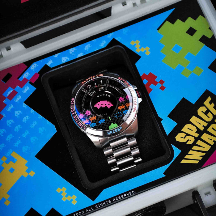 Nubeo Quasar Automatic Space Invaders Space Black Limited Edition angled shot picture