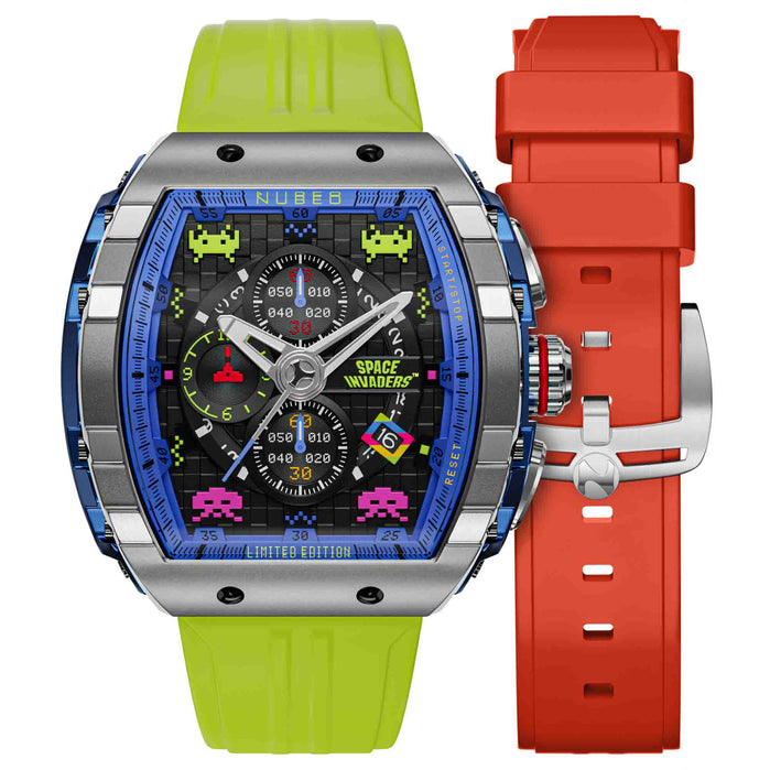 Nubeo Magellan Chronograph Space Invaders Alien Green Limited Edition angled shot picture