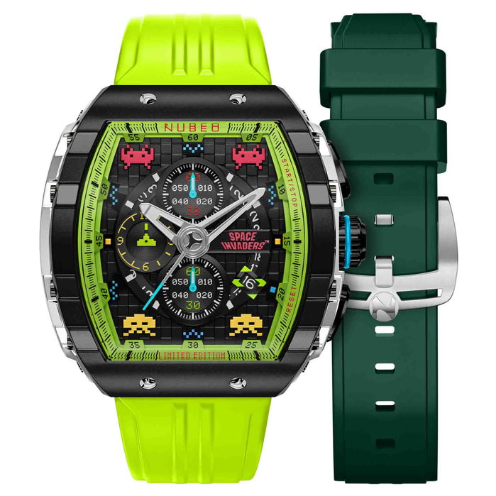 Nubeo Magellan Chronograph Space Invaders Limited Edition Galactic Green angled shot picture
