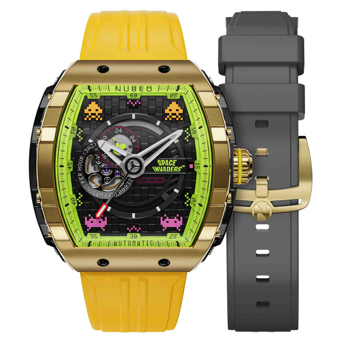 Nubeo Magellan Automatic Space Invaders Solar Gold Limited Edition angled shot picture