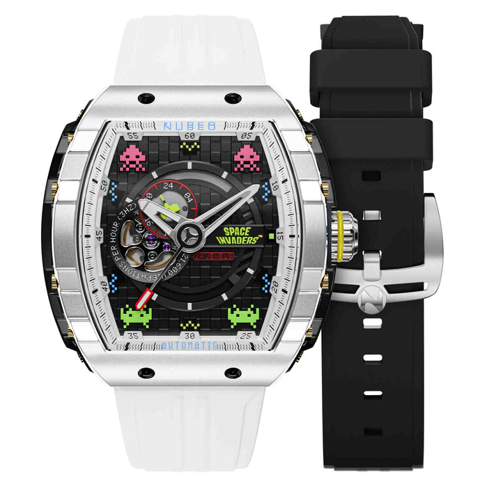 Nubeo Magellan Automatic Space Invaders Stardust Silver Limited Edition angled shot picture