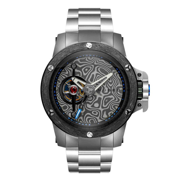 Nubeo Curiosity Evolution Automatic Damascus Steel Limited Edition angled shot picture