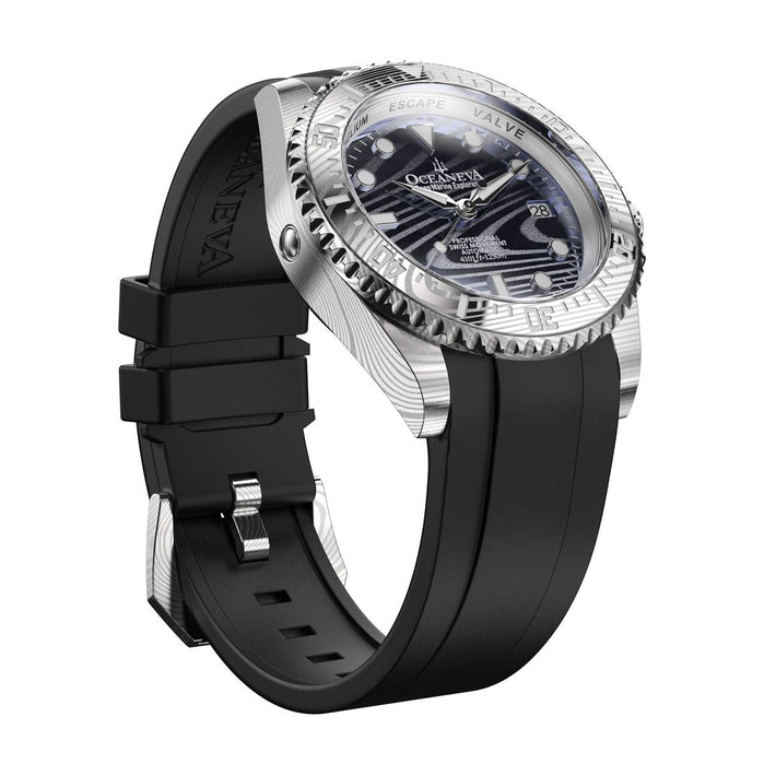 Oceaneva Deep Marine Explorer II Damascus Navy Limited Edition angled shot picture
