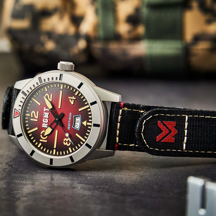 RGMT Military 3 Hands Date Burgundy angled shot picture