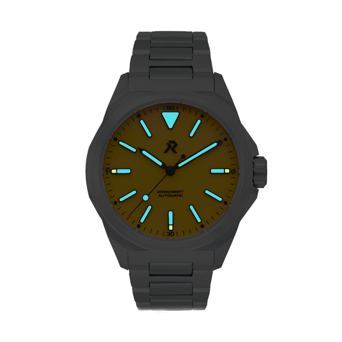 RZE Resolute Automatic Titanium Medallion Yellow Enamel angled shot picture