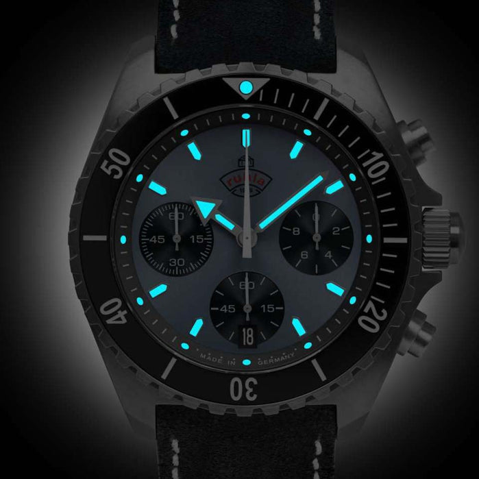 Ruhla Glasbach Cup Chronograph Blue Black angled shot picture