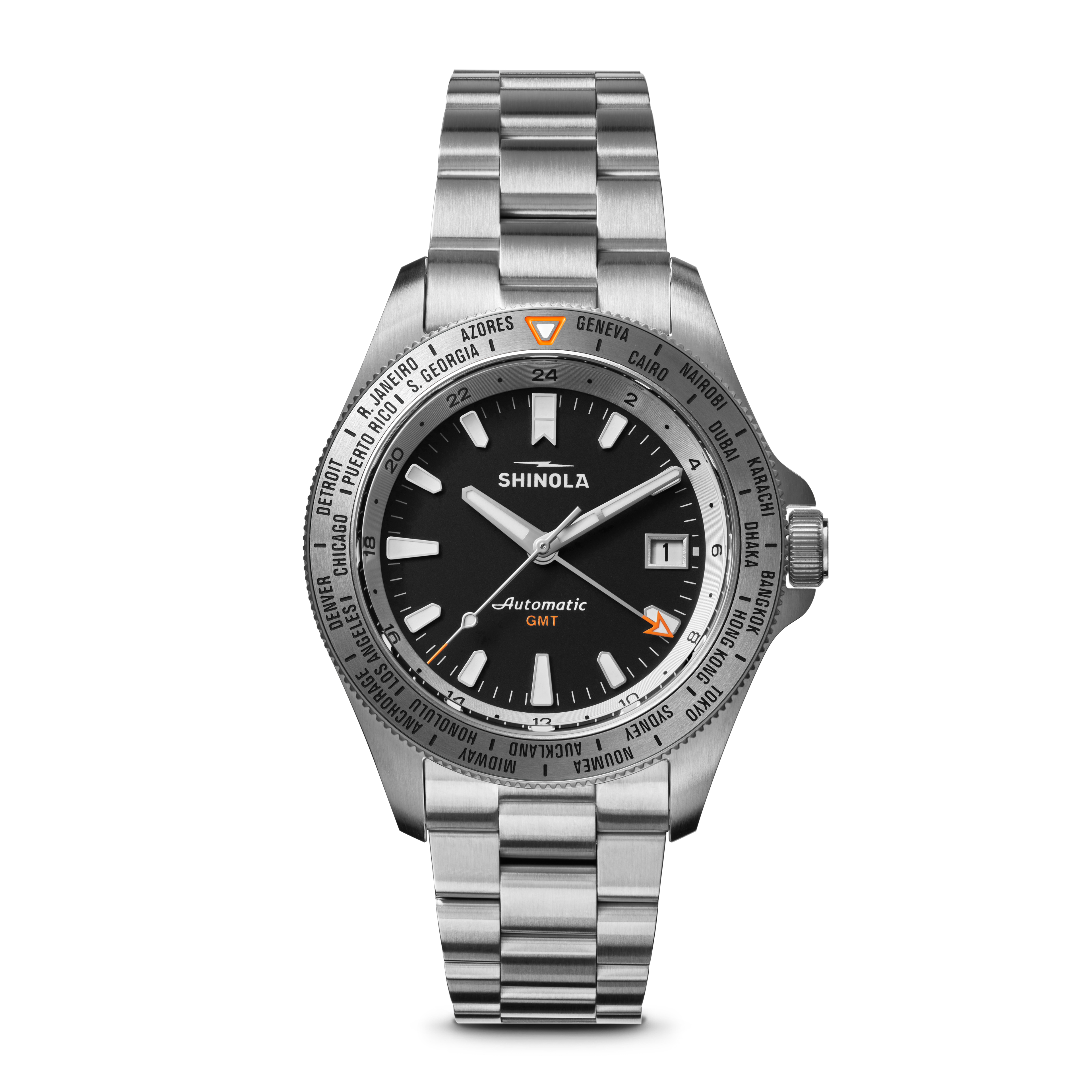 Shinola Monster Automatic GMT Worldtimer 40mm Silver SS | Watches.com