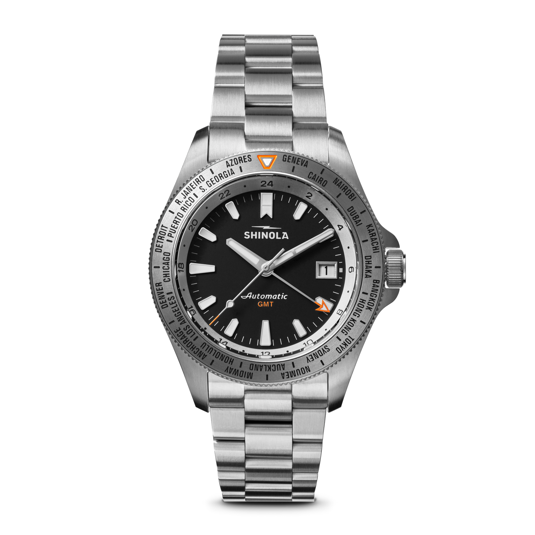 Shinola Monster Automatic GMT Worldtimer 40mm Silver SS | Watches.com