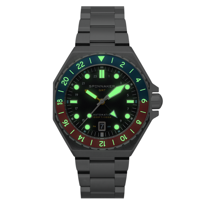 Dumas GMT Automatic Cobalt Crimson angled shot picture