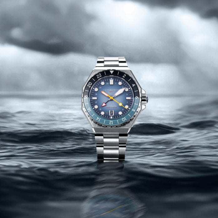 Dumas GMT Automatic Ocean Blue angled shot picture