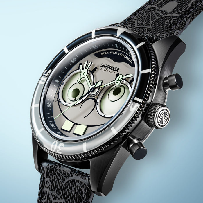 Spinnaker Fleuss Mechanical Chronograph SpongeBob SquarePants Eyedial Googly Black Limited Edition angled shot picture