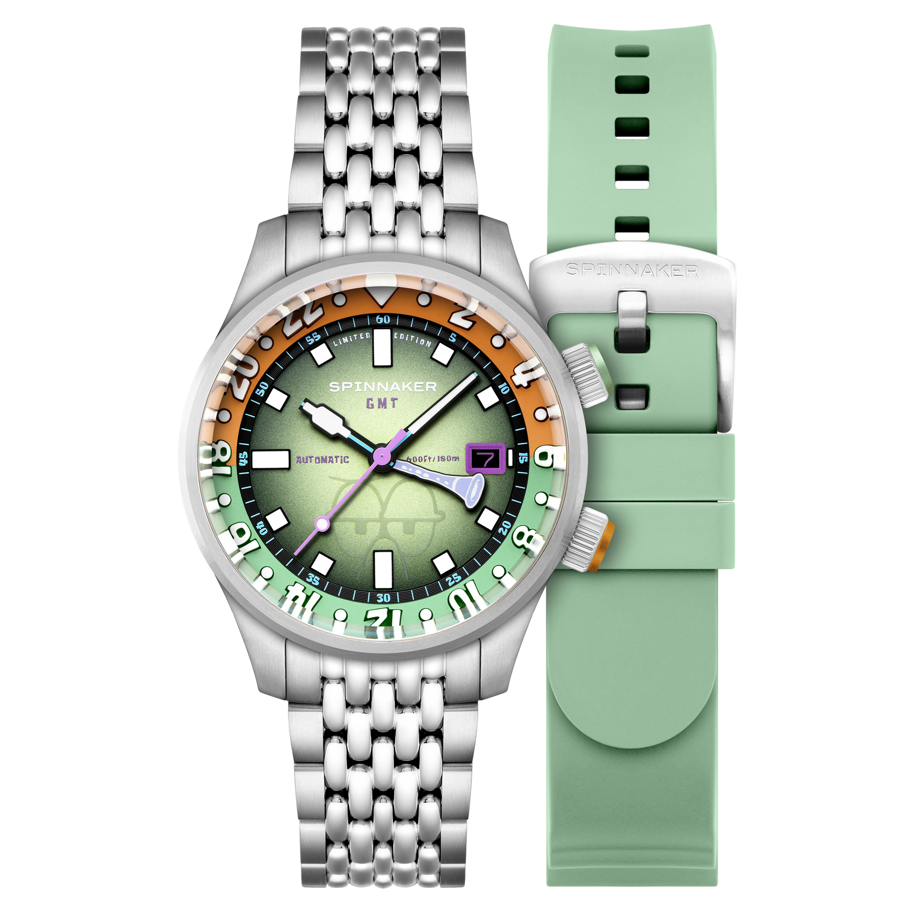 も*ち様 ほぼ未使用　SPINNAKER ピカード グリーン Spinnaker Bradner GMT Automatic SpongeBob SquarePants Bubbly Grins