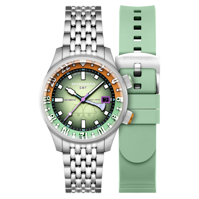 Spinnaker Bradner GMT Automatic SpongeBob SquarePants Bubbly Grins Limited Edition Squidward Green angled shot picture