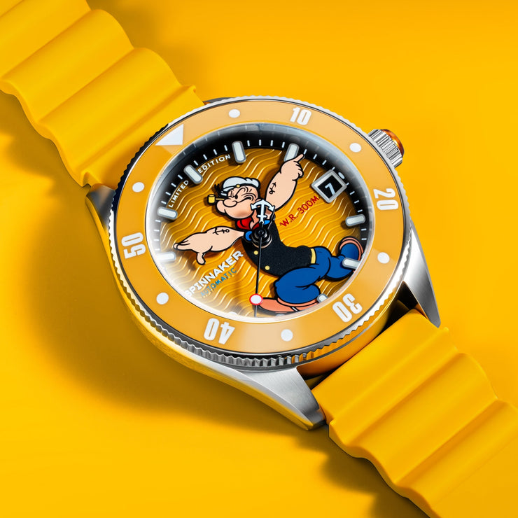 Spinnaker x Popeye Challenger Automatic Anchor Arms Limited Edition Corncob Yellow