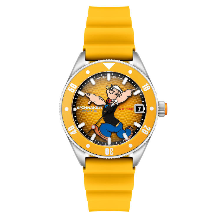 Spinnaker x Popeye Challenger Automatic Anchor Arms Limited Edition Corncob Yellow