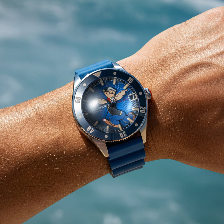 Spinnaker x Popeye Challenger Automatic Anchor Arms Limited Edition Blue Buoy