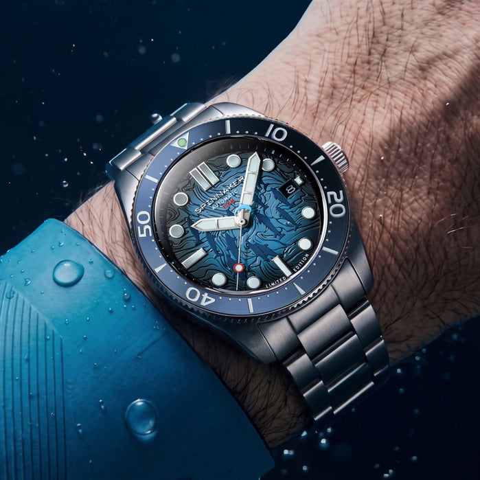 Spinnaker Croft Mid-size Automatic Dolphin Project Limited Edition Aqua Play angled shot picture