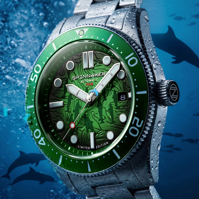 Spinnaker Croft Mid-size Automatic Dolphin Project Limited Edition Dolphin Cave angled shot picture
