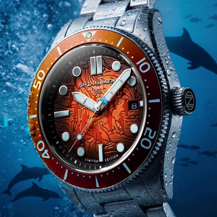 Spinnaker Croft Mid-size Automatic Dolphin Project Limited Edition Sunrise Splash angled shot picture