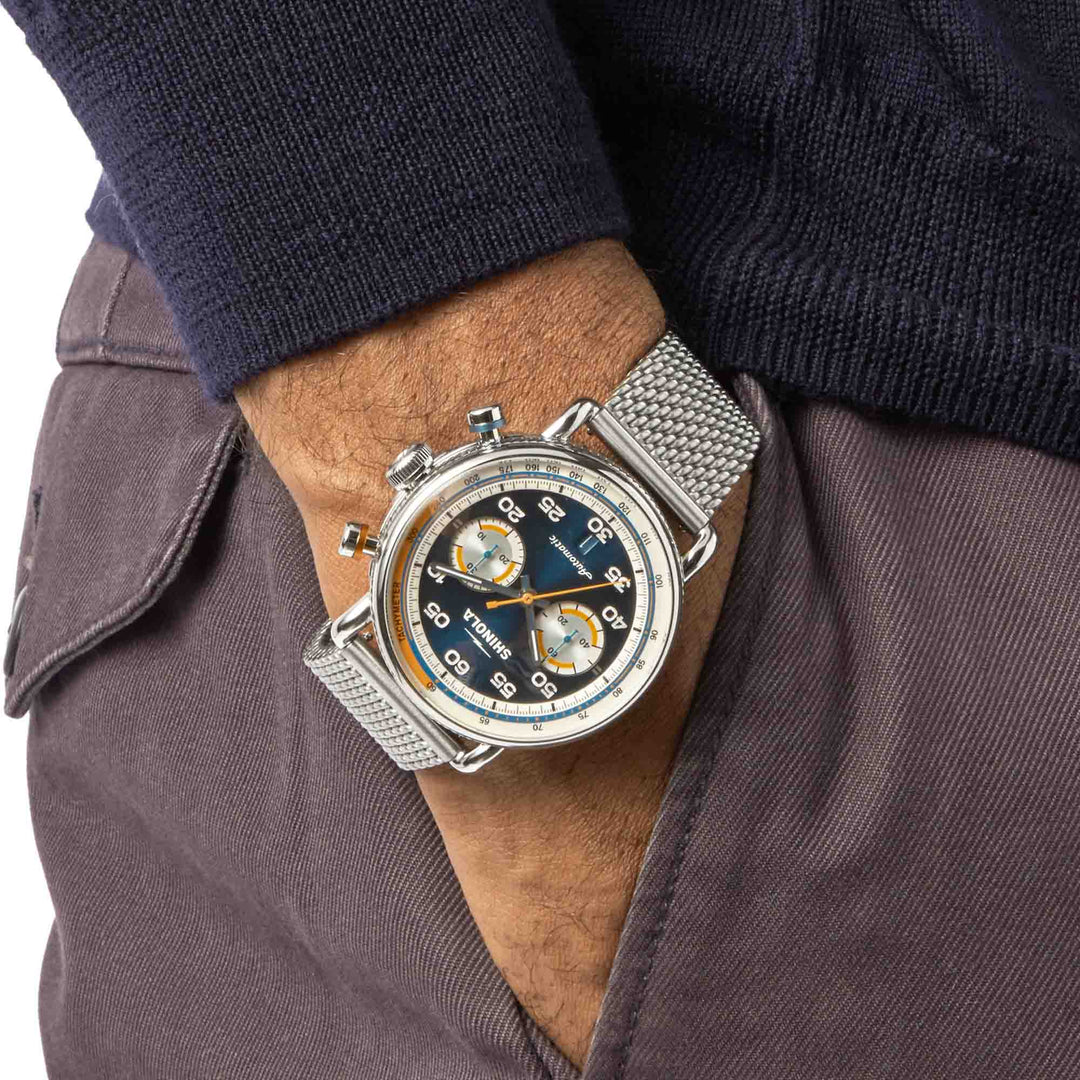Shinola Canfield Speedway 44mm Automatic Chrono Blue SS | Watches.com
