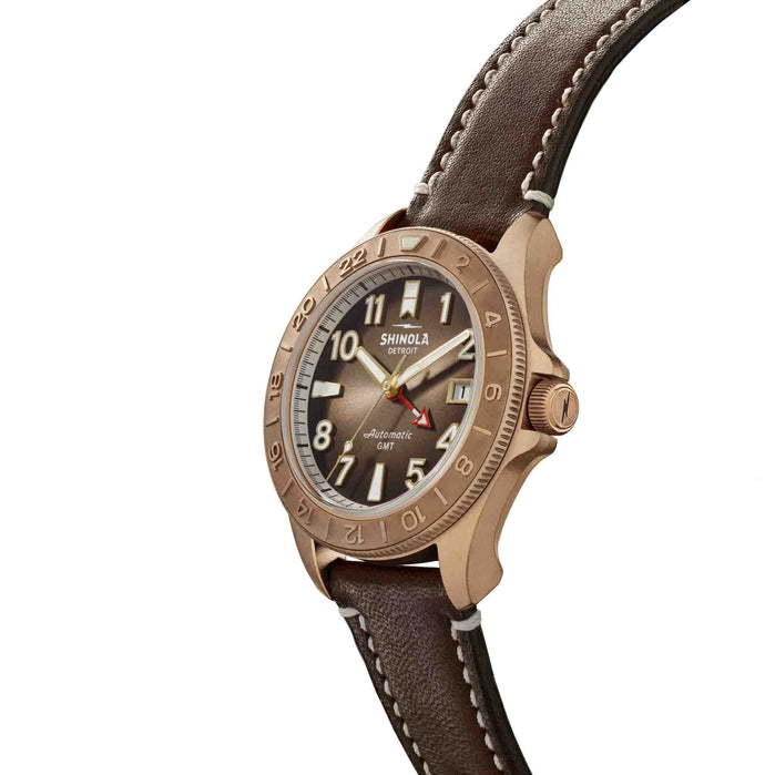 Shinola 43mm Bronze Monster Automatic GMT Gift Set angled shot picture