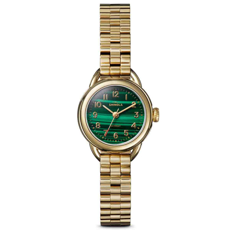Shinola Runabout 25mm Gold SS Malachite