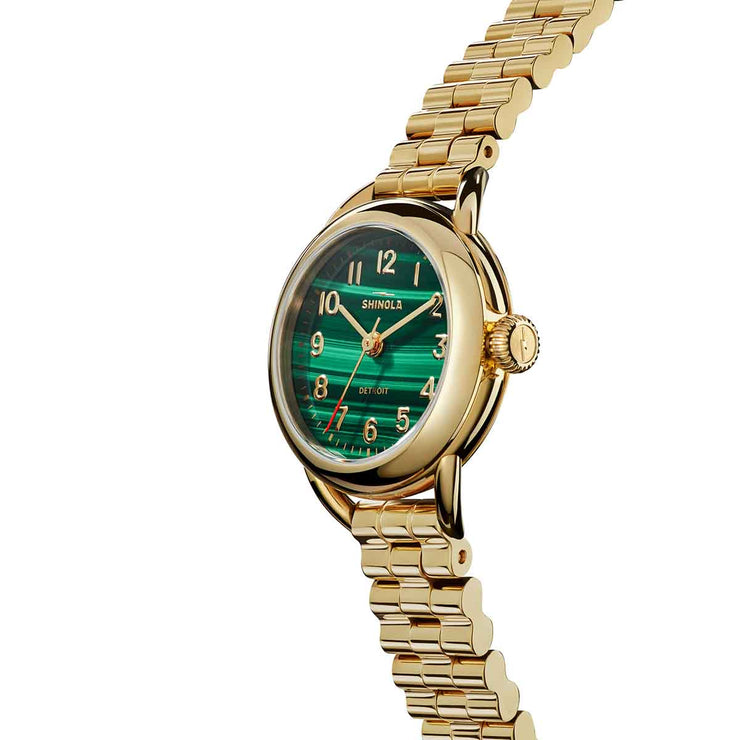 Shinola Runabout 25mm Gold SS Malachite