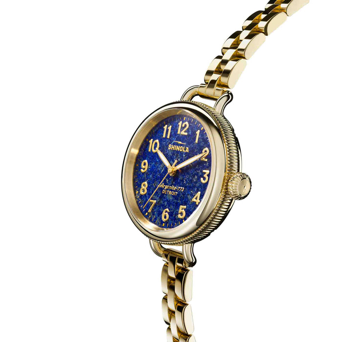 Shinola Birdy SS 34mm Lapis Lazuli Gold angled shot picture