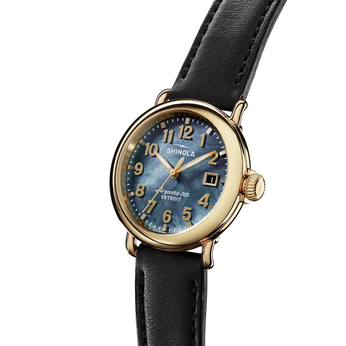Shinola Runwell 36mm Black Mother of Pearl angled shot picture