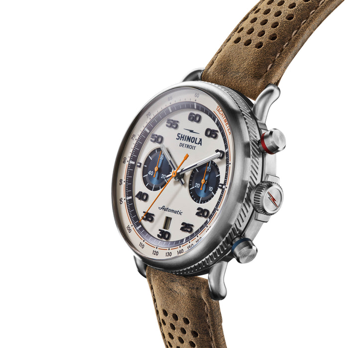 Shinola Canfield Speedway Lap 5 44mm Automatic Chrono Cream Limited Edition angled shot picture