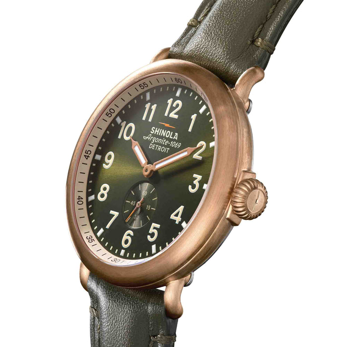Shinola Bronze Runwell Sub Second 43mm Olive angled shot picture