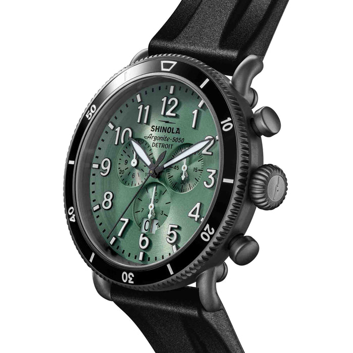 Shinola Runwell Sport Chrono 48mm Cyprus Green angled shot picture