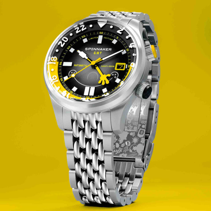 Spinnaker x Spongebob Squarepants Bradner GMT Automatic Bubbly Grins Spongebob Yellow Limited Edition