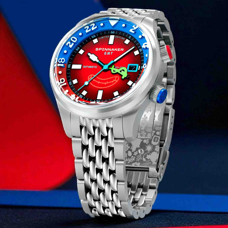 Spinnaker x Spongebob Squarepants Bradner GMT Automatic Bubbly Grins Mr. Krabs Red Limited Edition