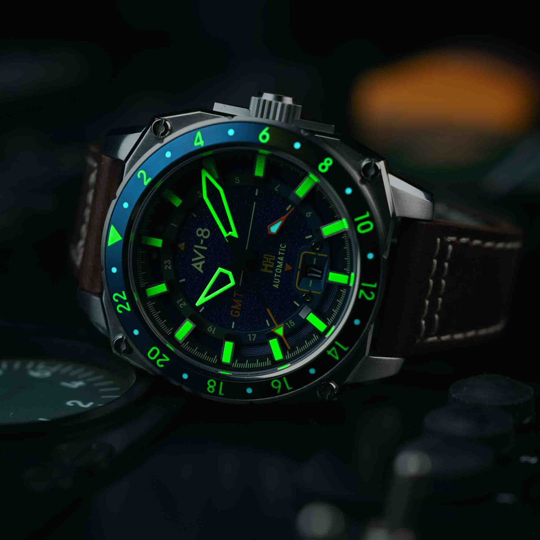 AVI-8 Hawker Hunter Atlas GMT Automatic Earth Blue – Watches.com