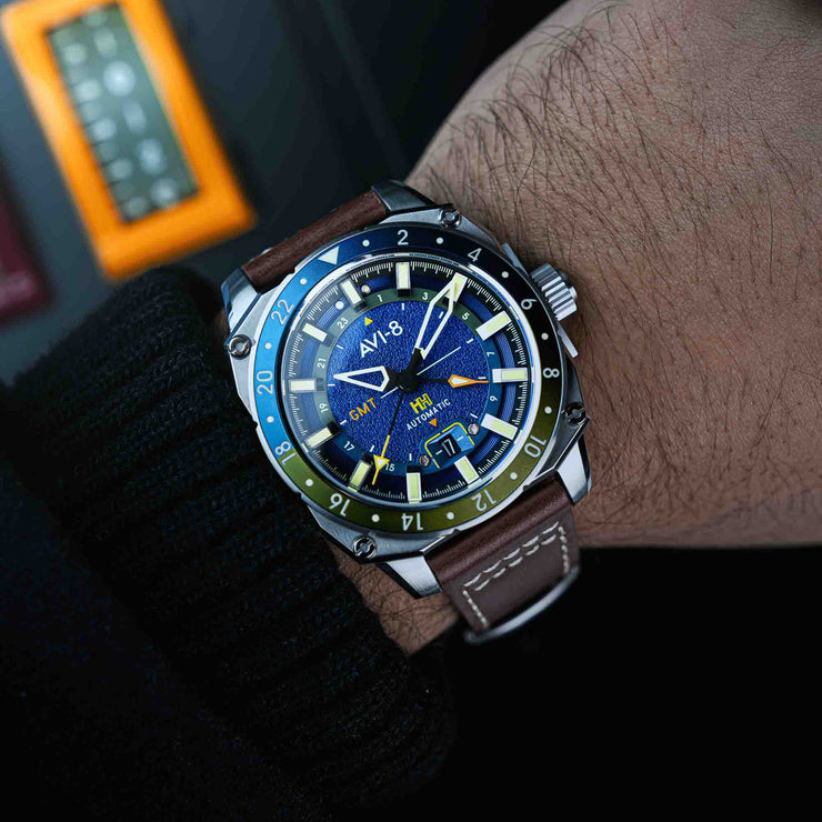 AVI-8 Hawker Hunter Atlas GMT Automatic Earth Blue