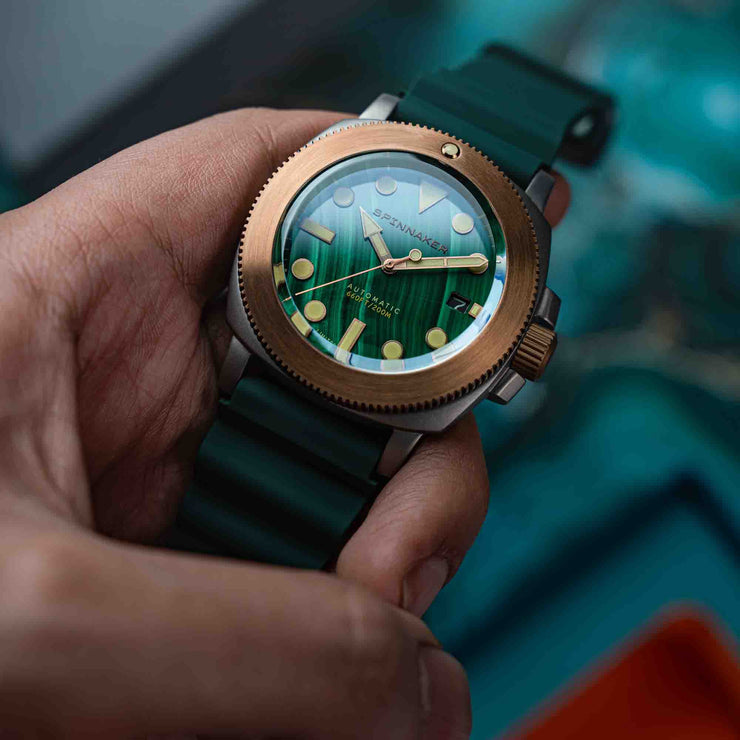 Spinnaker Hull Titanium Bronze Automatic Lapidary Limited Edition Green Malachite*